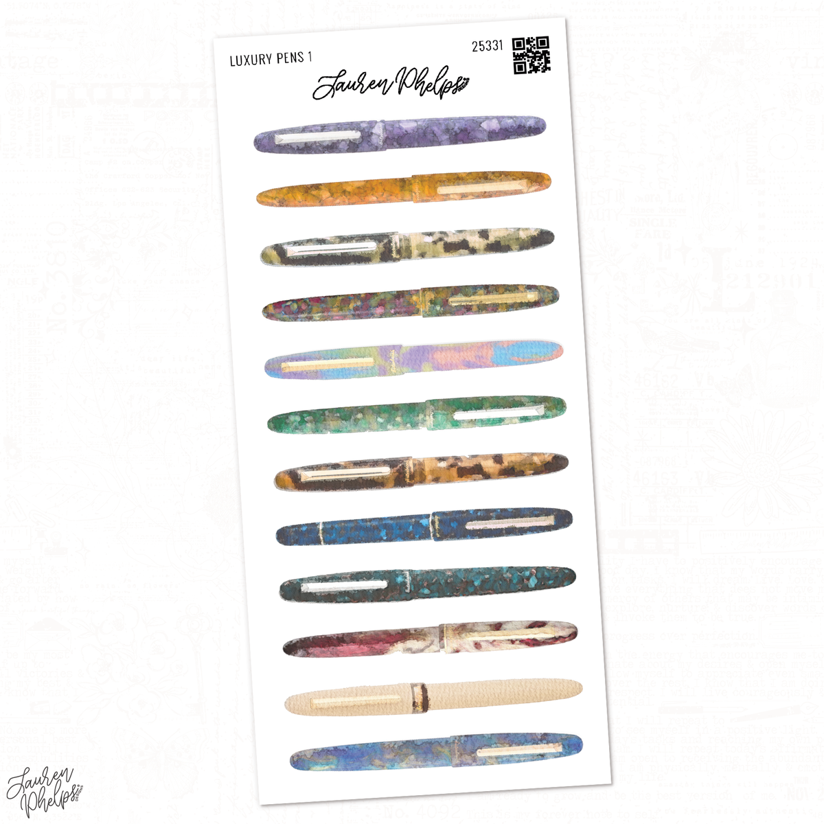 Lauren Phelps Luxury Pens 1 deco sticker sheet