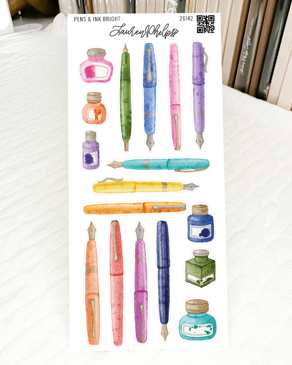 Lauren Phelps Pens & Ink Bright vinyl sticker sheet