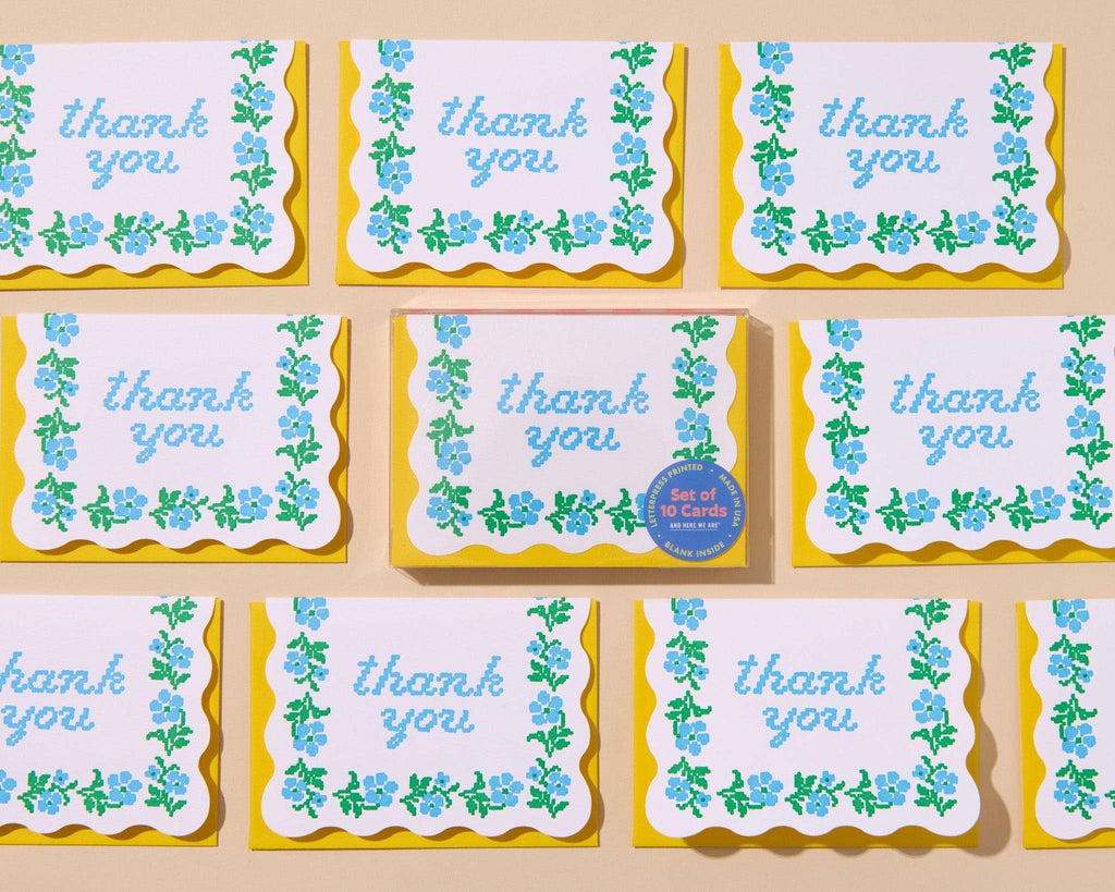 Letterpress Thank You Notecard Set—Floral Cross Stitch