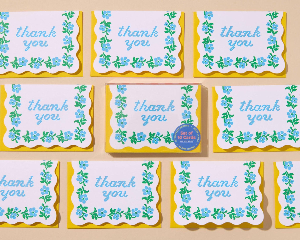 Letterpress Thank You Notecard Set—Floral Cross Stitch