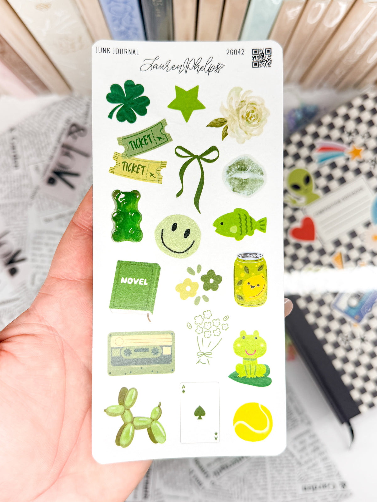 Lauren Phelps Junk Journal Green Trinkets deco sticker sheet