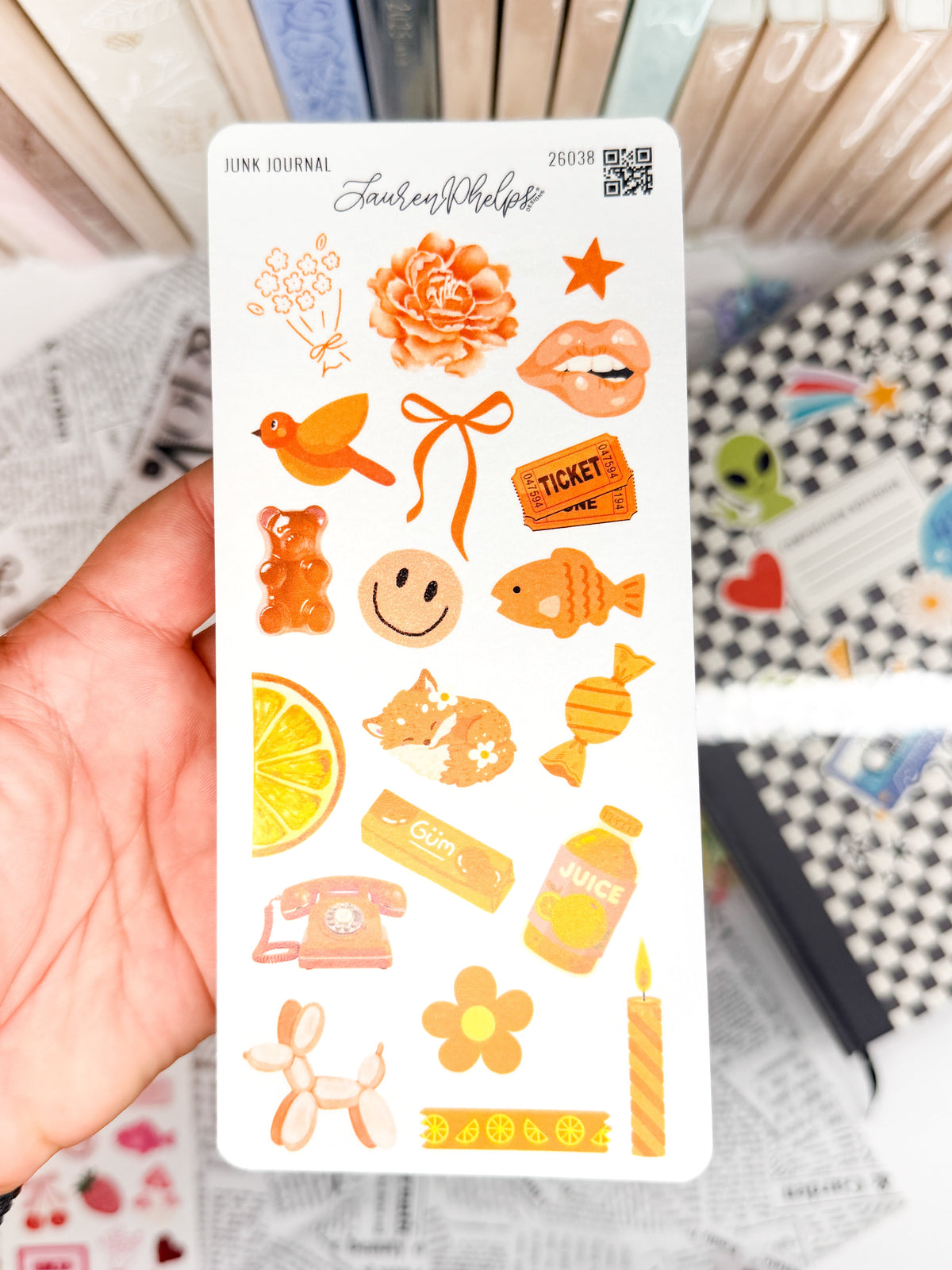 Lauren Phelps Junk Journal Orange Trinkets deco sticker sheet
