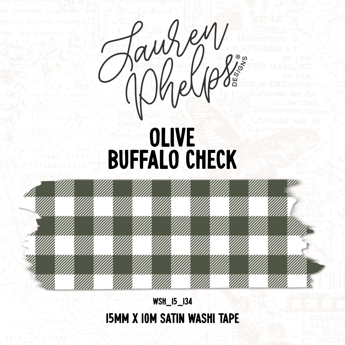 Lauren Phelps Olive Buffalo Check 15mm satin washi tape
