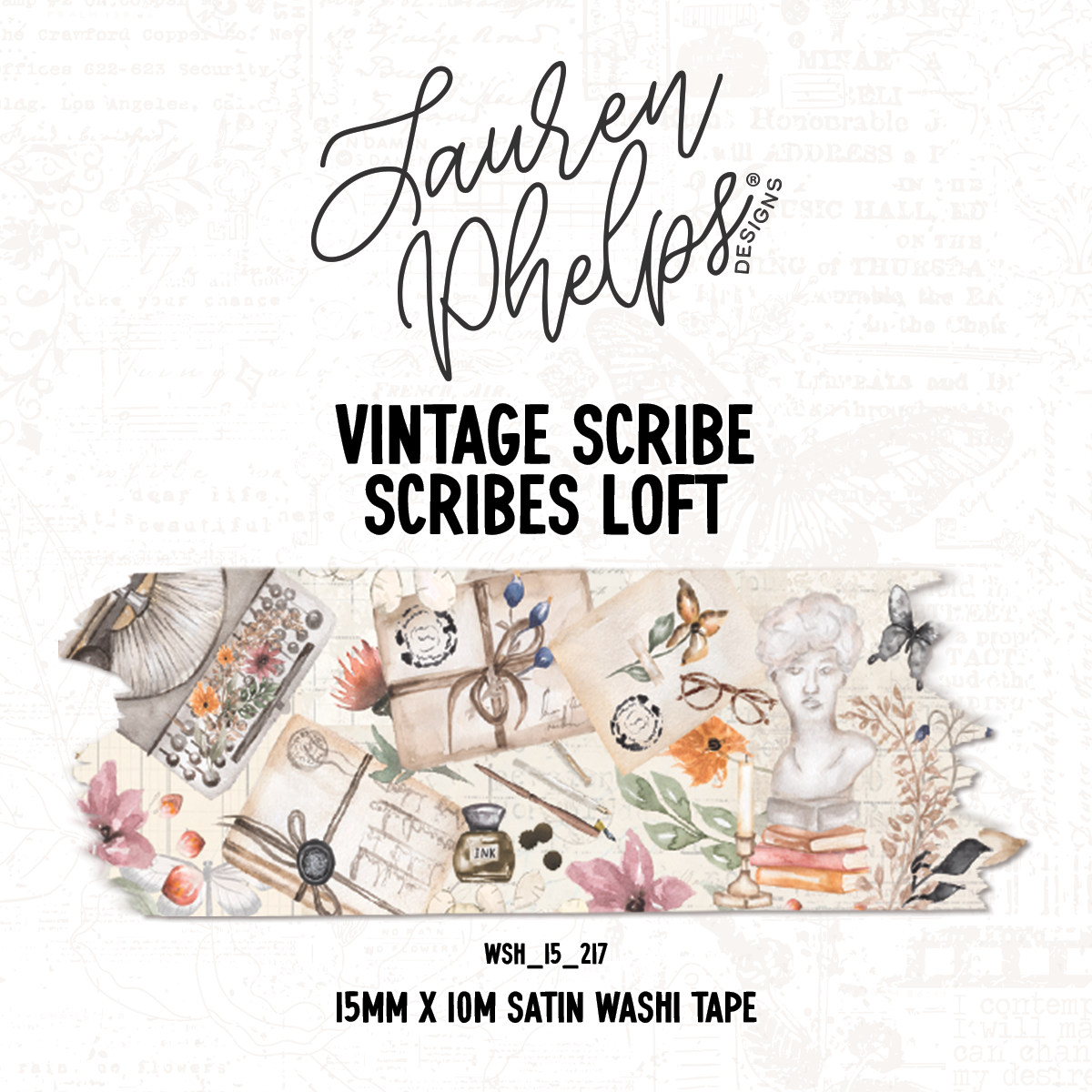 Lauren Phelps Vintage Scribe Scribes Loft 15mm satin washi tape