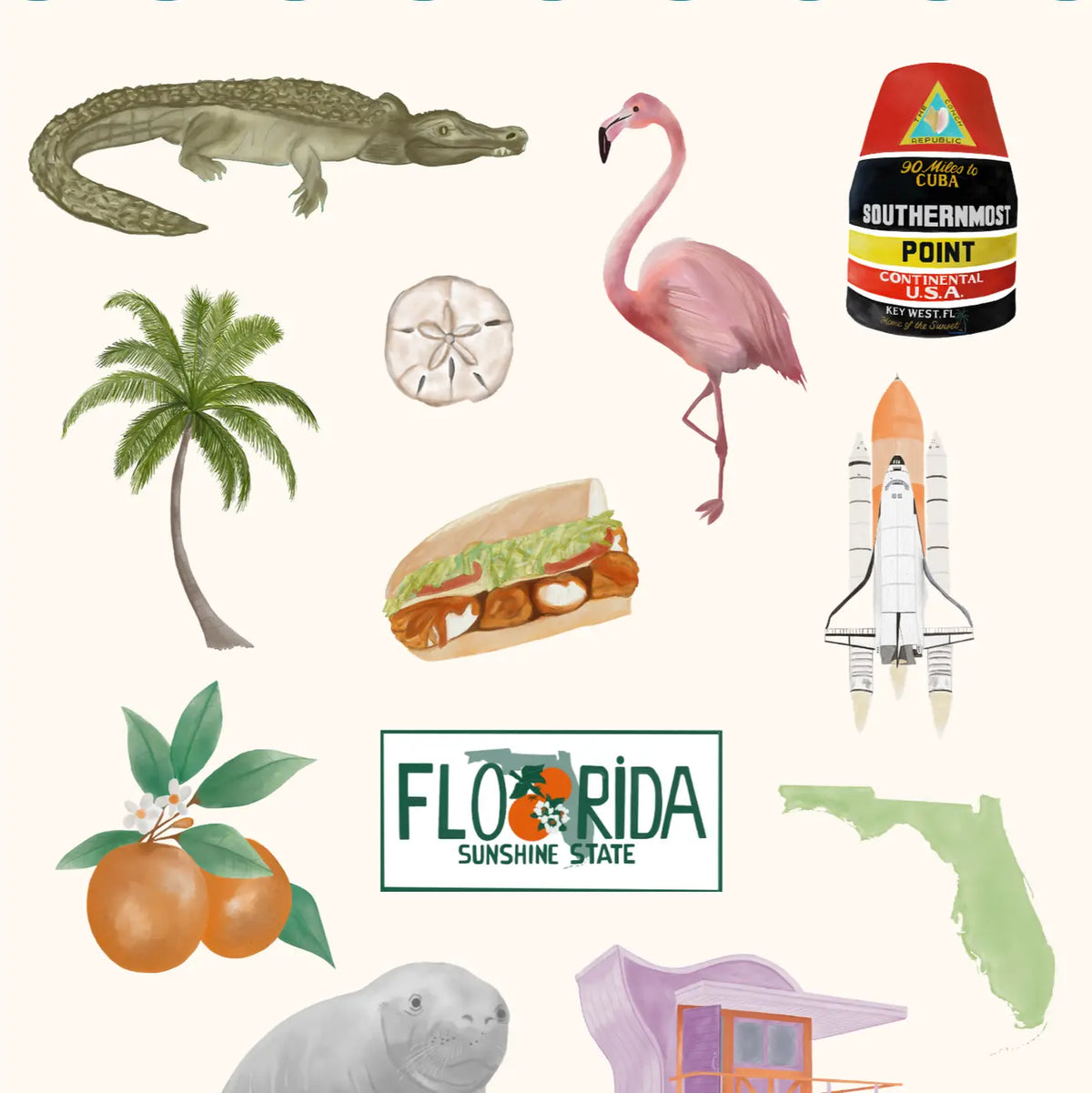 Studio Hibiscus Sticker Sheet - Greetings From Florida